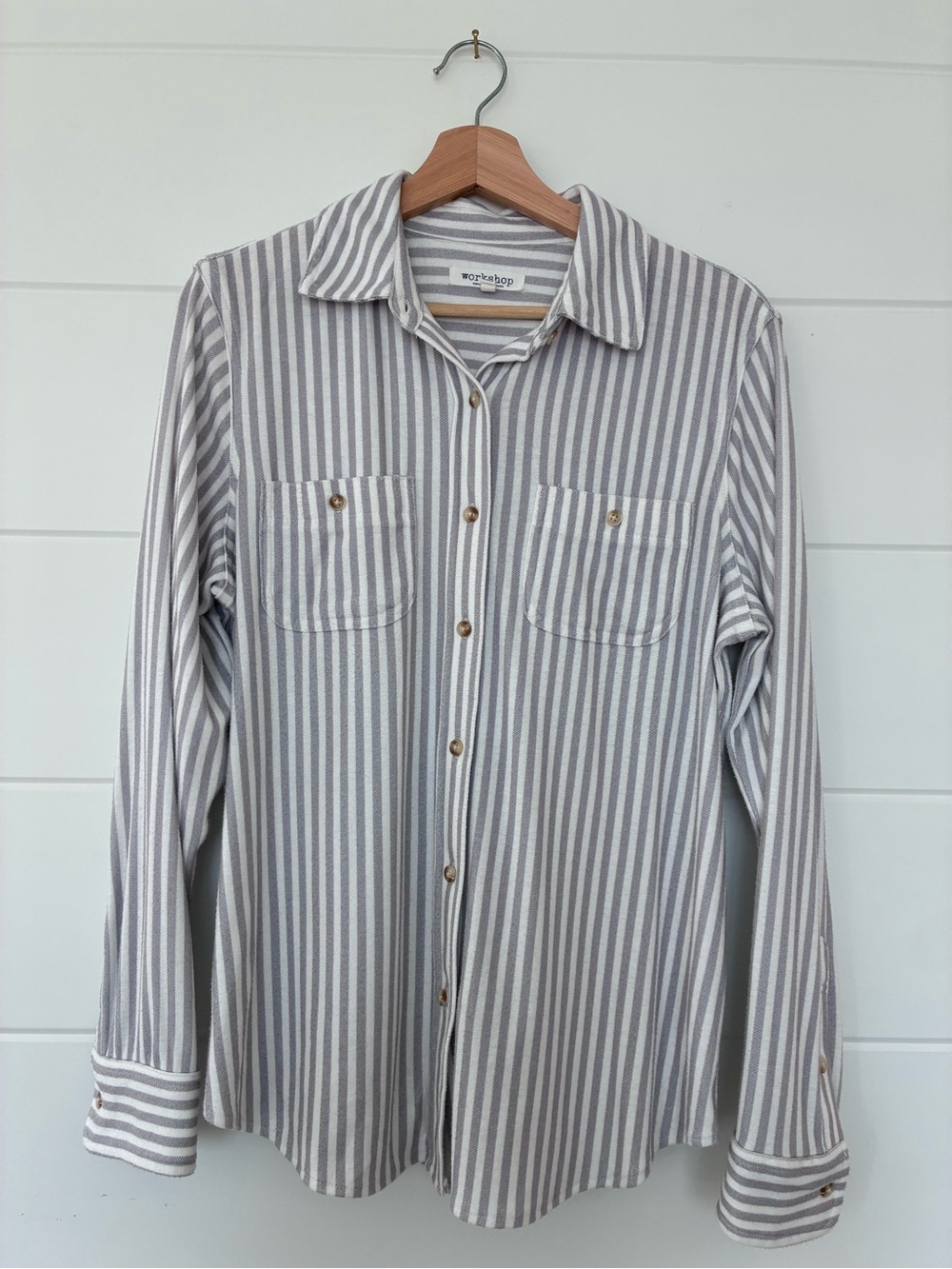 Workshop Republic Clothing Gray and White Striped Button-Down Shirt